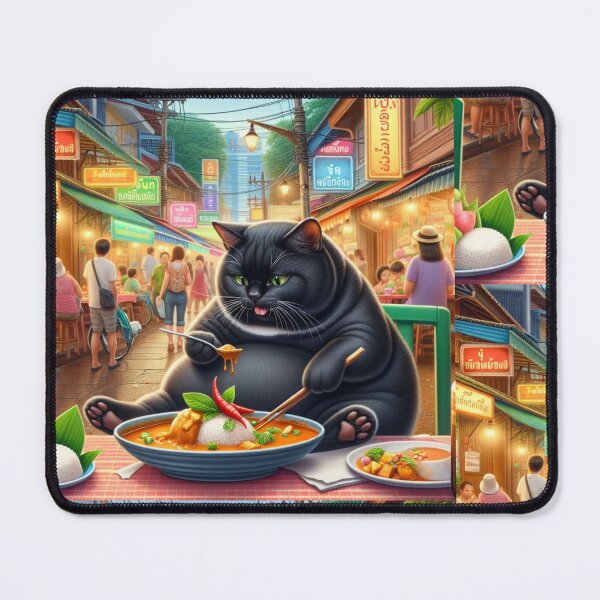 Item preview, Cat eating Thai curry with rice designed and sold by ParateePShop.