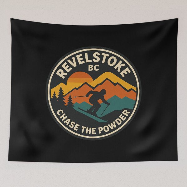 Item preview, Revelstoke BC Retro Skiing Adventure – Chase the Powder Mountain Sunset designed and sold by Youssef-BM.