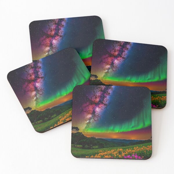 Item preview, Northern Lights and Milky Way over the meadow designed and sold by PixelParadies.