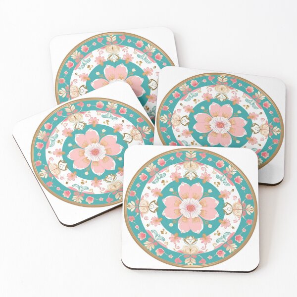 Item preview, Traditional Korean Dancheong Cherry Blossom Ceiling Panel – Elegant Temple Art designed and sold by jelonkaa.