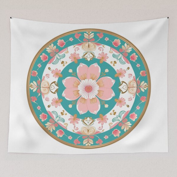 Item preview, Traditional Korean Dancheong Cherry Blossom Ceiling Panel – Elegant Temple Art designed and sold by jelonkaa.
