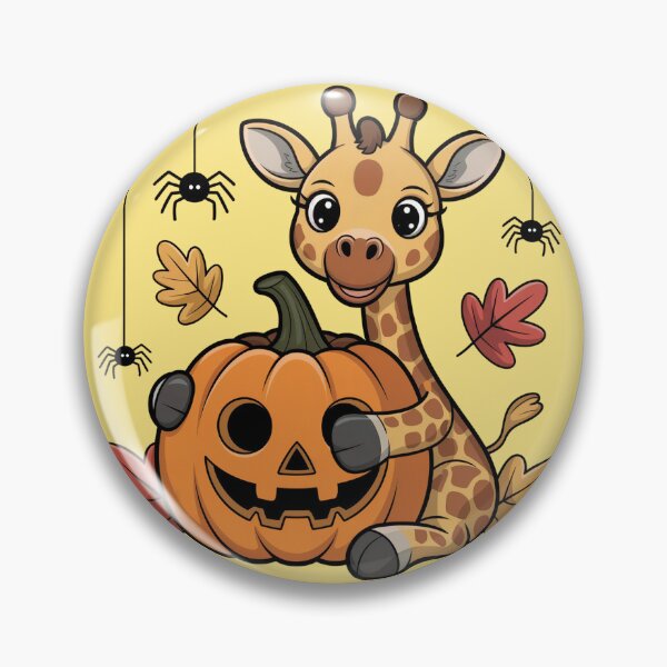 Item preview, Cute Giraffe Halloween Illustration - Great Pumpkin Believer - Adorable Giraffe in Halloween with Pumpkin and Autumn Leaves designed and sold by YourSocialBae.