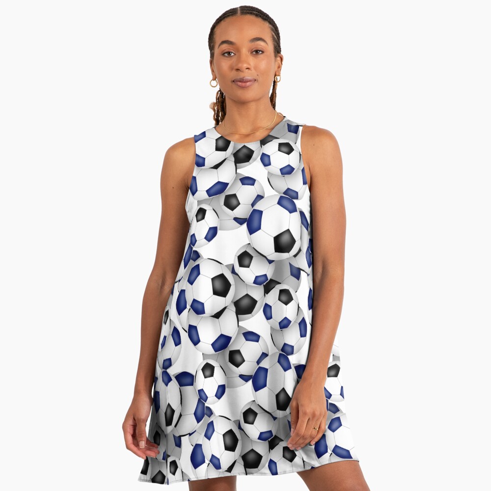 blue black soccer balls pattern a line dress