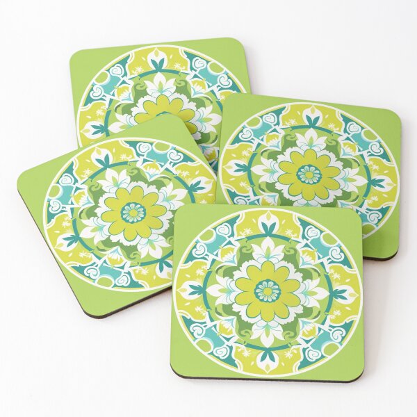 Item preview, Traditional Korean Dancheong Lotus Mandala in Lime and Turquoise – Temple Art Pattern designed and sold by jelonkaa.