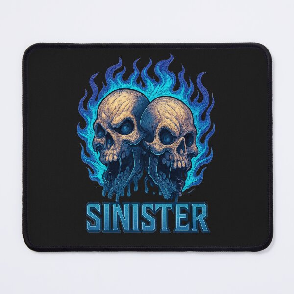 Item preview, sinister twin flaming skulls-blue fire gothic skull art designed and sold by Sinister prints.