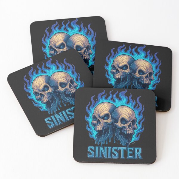 Item preview, sinister twin flaming skulls-blue fire gothic skull art designed and sold by Sinister prints.