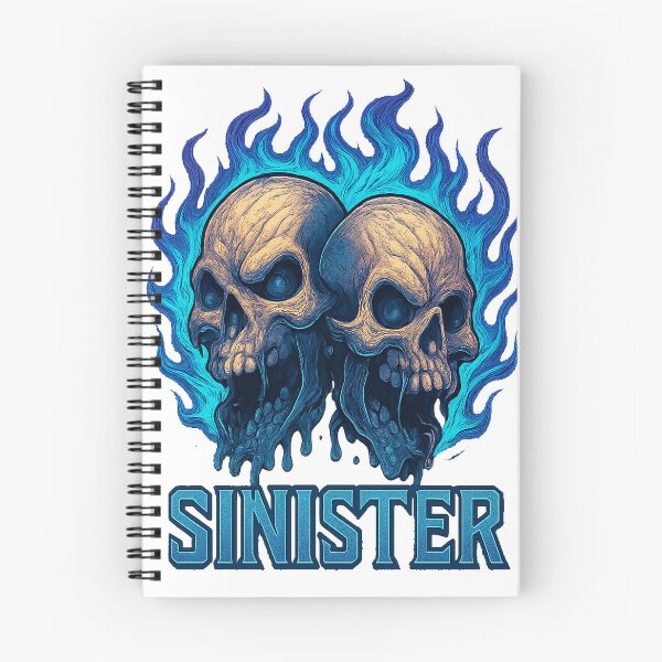 Item preview, sinister twin flaming skulls-blue fire gothic skull art designed and sold by Sinister prints.