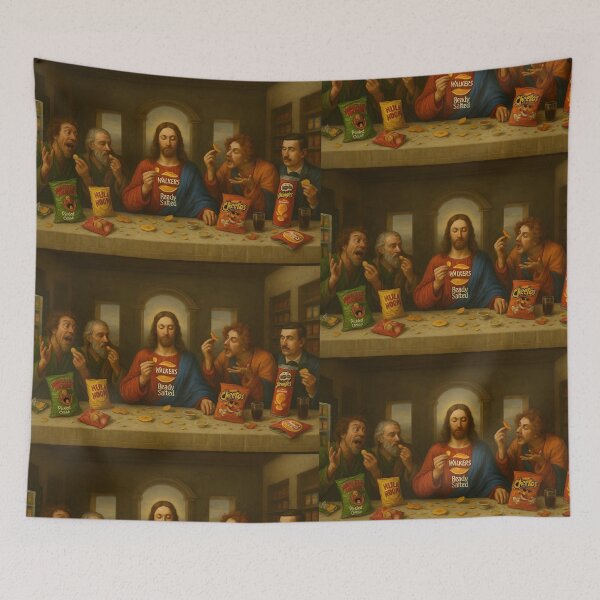 Item preview, The Last Supper… But Crisps – British Snack Parody Print designed and sold by WhisperFrame.