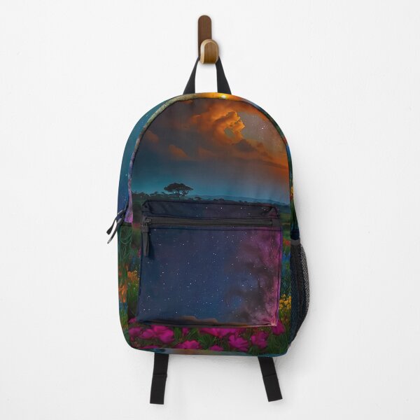 Item preview, Milky Way sunset over flowering meadow designed and sold by PixelParadies.
