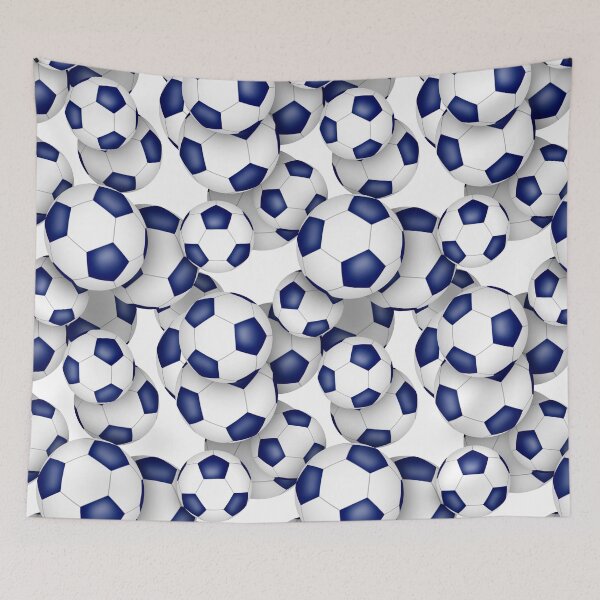 Item preview, Blue & white soccer balls pattern designed and sold by katzdzynes.