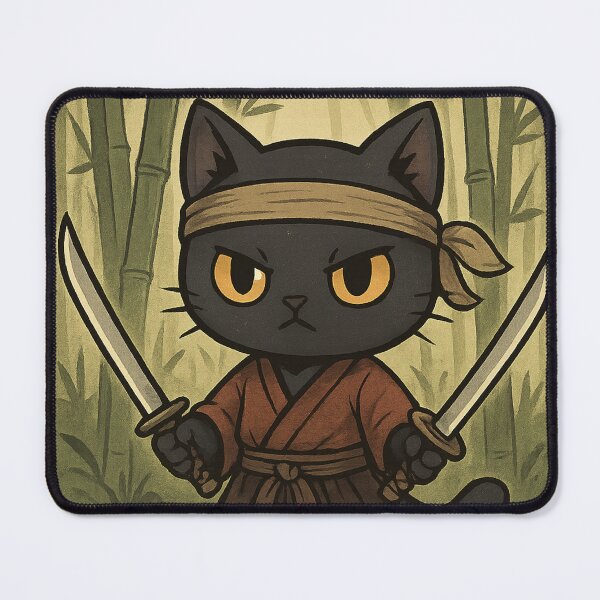 Item preview, Chibi Samurai Cat – Twin Swords in Mystic Forest designed and sold by Minato_Monarch.