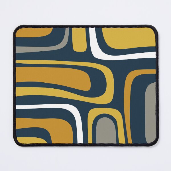 Item preview, Palm Springs Mid-Century Modern Abstract Pattern in Light and Dark Mustard, Gray, and White on Navy Blue designed and sold by kierkegaard.