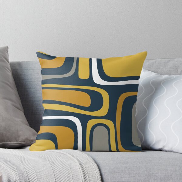 Item preview, Palm Springs Mid-Century Modern Abstract Pattern in Light and Dark Mustard, Gray, and White on Navy Blue designed and sold by kierkegaard.