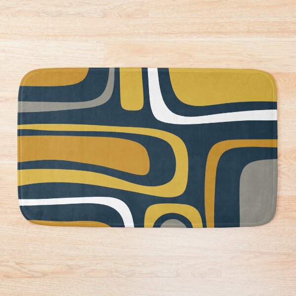 Item preview, Palm Springs Mid-Century Modern Abstract Pattern in Light and Dark Mustard, Gray, and White on Navy Blue designed and sold by kierkegaard.
