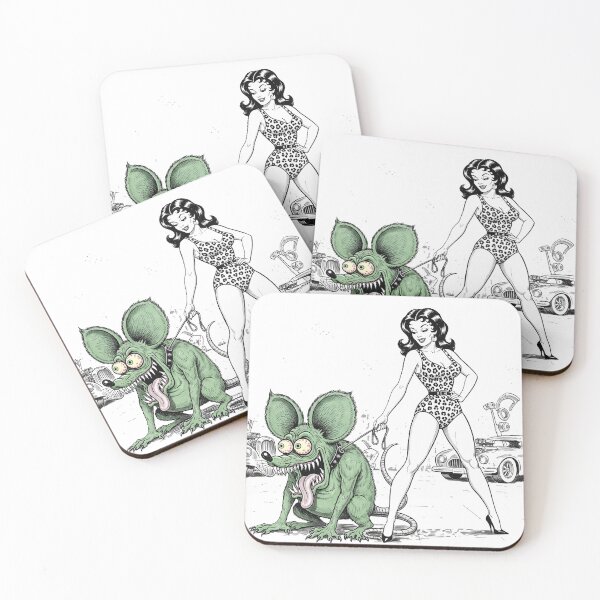 Item preview, brunette pin-up in leopard print holding a rat dog on a leash designed and sold by hotrodspirit.