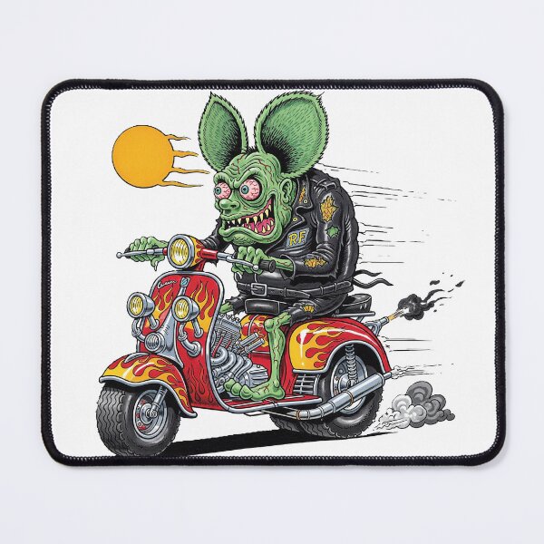 Item preview, rocker rat monster riding a red flame scooter designed and sold by hotrodspirit.
