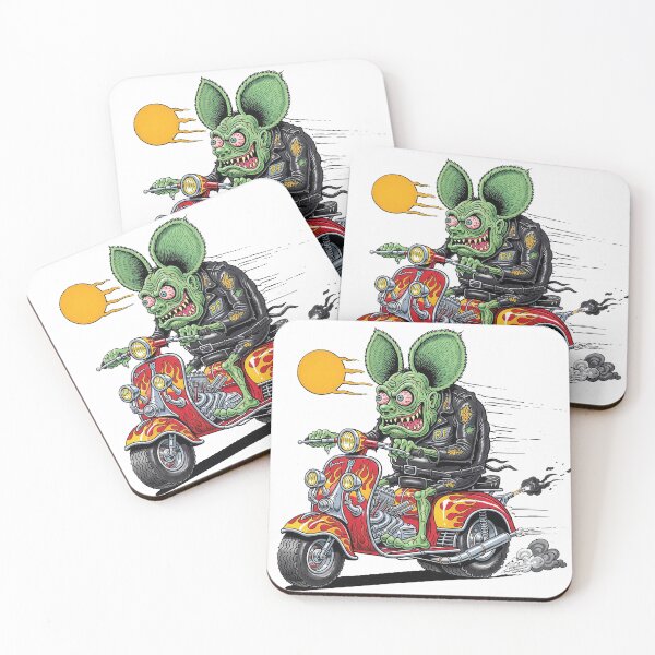 Item preview, rocker rat monster riding a red flame scooter designed and sold by hotrodspirit.
