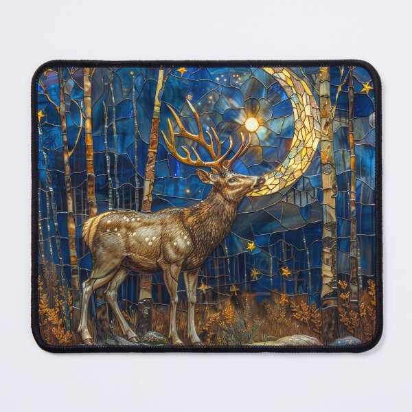 Item preview, Stained Glass Deer Under Moon – Mystical Woodland Animal Art designed and sold by MargaretWiktor.