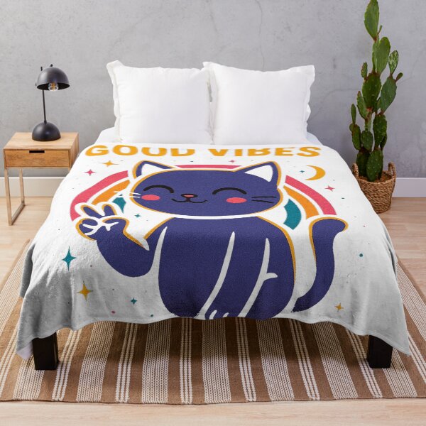 Item preview, Good Vibes – Cute Cosmic Cat Retro Rainbow T-Shirt designed and sold by Qopta.