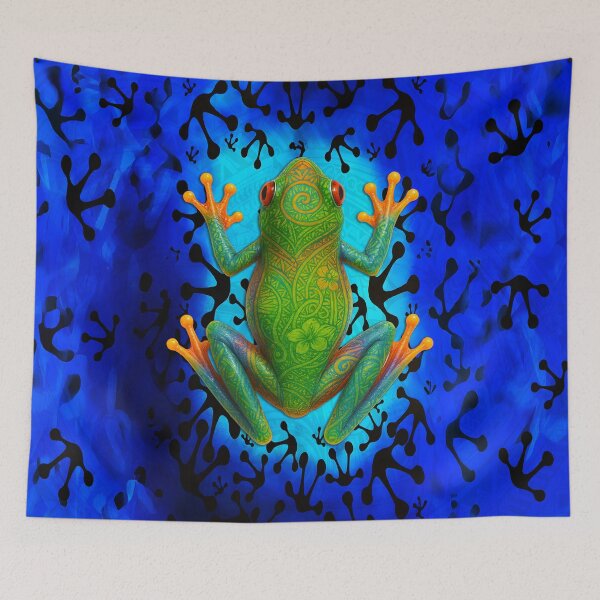 Item preview, Vivid Polynesian Tribal Frog – Tropical Jungle Art Design designed and sold by artistwill.