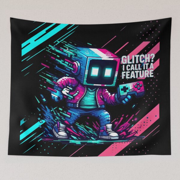 Item preview, Glitch? I Call It a Feature – Retro Pixel Gamer Neon T-Shirt designed and sold by Closeddog.