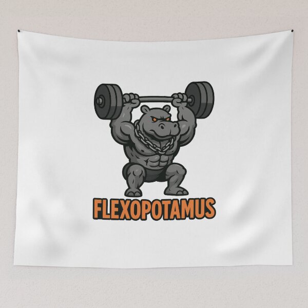 Item preview, Flexopotamus – Buff Hippo Powerlifting Gym Mascot designed and sold by Enea Kelo.