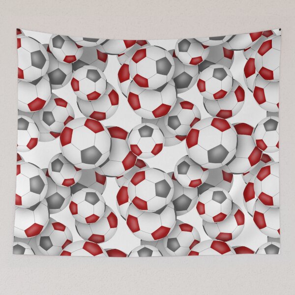 Item preview, Red & gray soccer balls pattern designed and sold by katzdzynes.