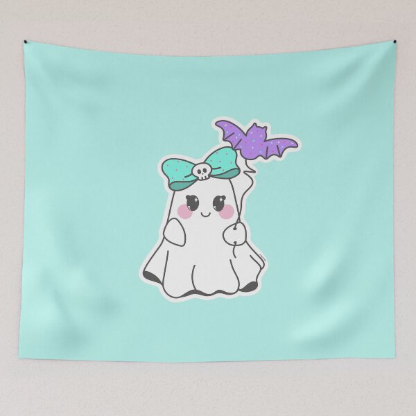 Item preview, Girly Ghost with Bow Holding a Bat Balloon designed and sold by SpunkyDoodles.
