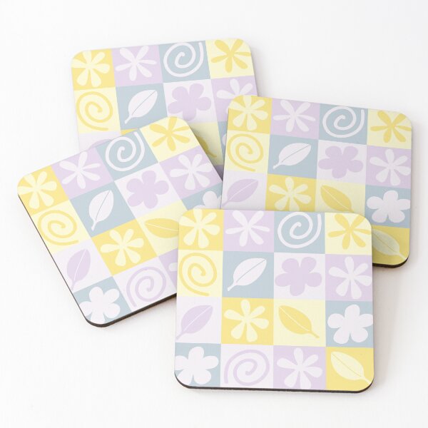 Item preview, Retro Checks, Checkerboard Flowers and Leaves Pattern in Pastel Colors designed and sold by Angela Dow.