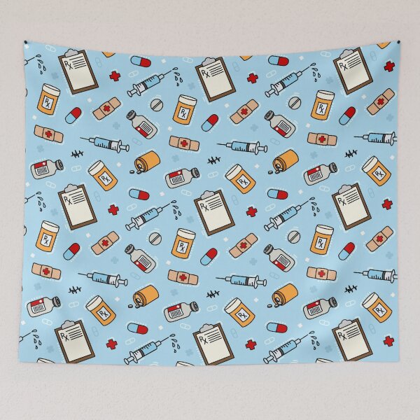 Item preview, Medical Pharmacist Pattern on Blue Background designed and sold by PeaChiArtsi.