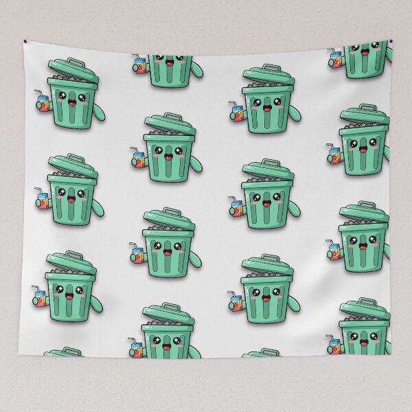 Item preview, Kawaii Trash Can - A Mint-Green, Smiling Friend with a Juice Box designed and sold by Peach Patch.