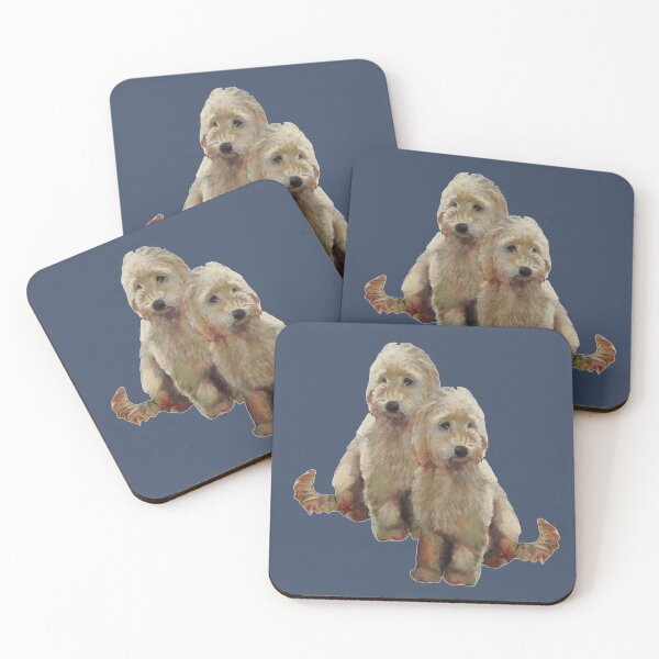 Item preview, Golden Doodle Puppies, Dog Couple, Oil Pastel Art designed and sold by JoyfulWhimsy.