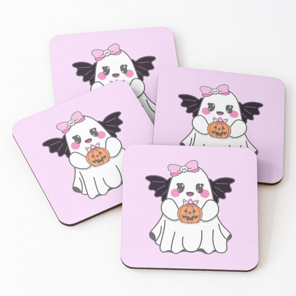 Item preview, Kawaii Girly Bat Ghost with Pink Bow & Jack O' Lantern designed and sold by SpunkyDoodles.