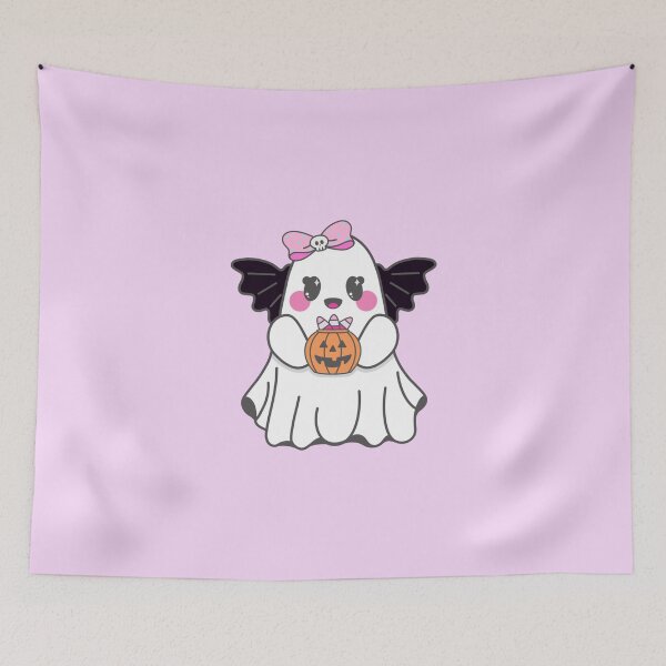 Item preview, Kawaii Girly Bat Ghost with Pink Bow & Jack O' Lantern designed and sold by SpunkyDoodles.