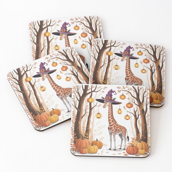 Item preview, Elegant Giraffe Halloween Illustration - Giraffe in Halloween Witch Hat with Pumpkins and Autumn Forest designed and sold by YourSocialBae.