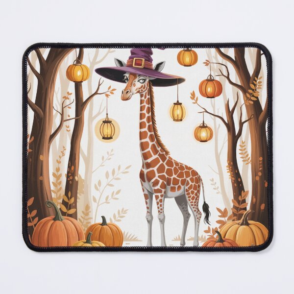 Item preview, Elegant Giraffe Halloween Illustration - Giraffe in Halloween Witch Hat with Pumpkins and Autumn Forest designed and sold by YourSocialBae.