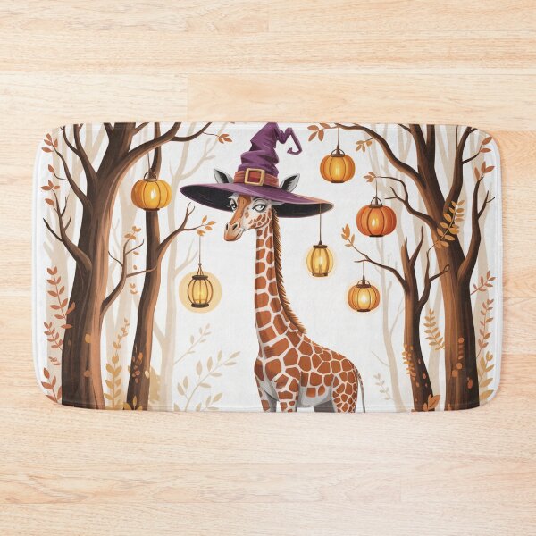 Item preview, Elegant Giraffe Halloween Illustration - Giraffe in Halloween Witch Hat with Pumpkins and Autumn Forest designed and sold by YourSocialBae.