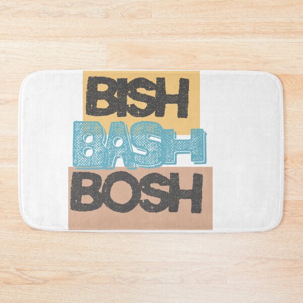 Artikelvorschau, Bish, Bash, Bosh, schrullige, funky, textbasierte Grafik im Retro-Stil entworfen und verkauft von KIRBYGRIP-PRESS.