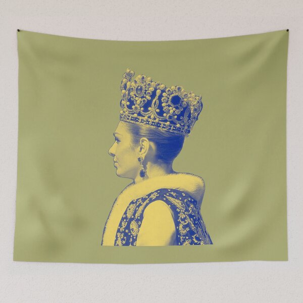 Item preview, ShahBanoo Farah Pahlavi Portrait Gold and Blue, شهبانو فرح پهلوی نقاشی هنر  ملکه ایران designed and sold by MahsaWatercolor.