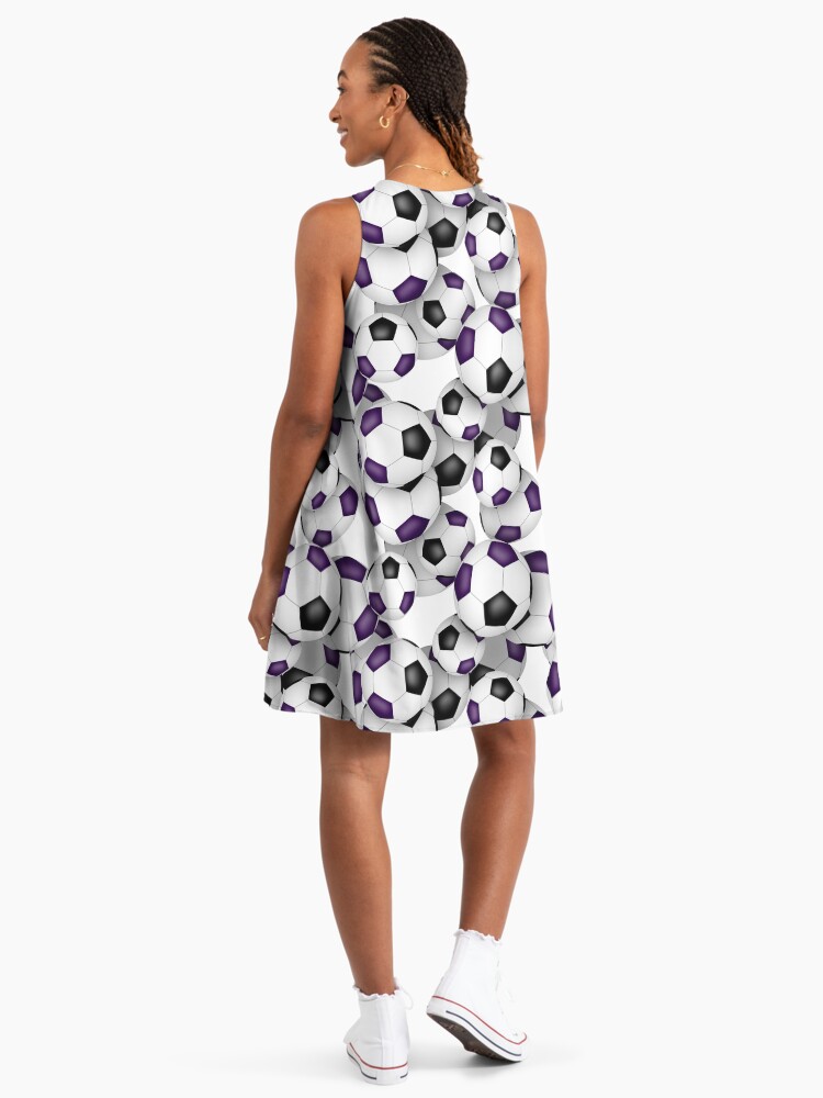 purple black soccer balls pattern a line dress