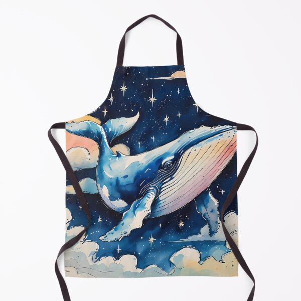 Item preview, Watercolor Whale Floating in Night Sky – Dreamy Stars and Clouds designed and sold by Dino-Lune.
