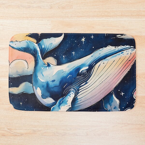 Item preview, Watercolor Whale Floating in Night Sky – Dreamy Stars and Clouds designed and sold by Dino-Lune.