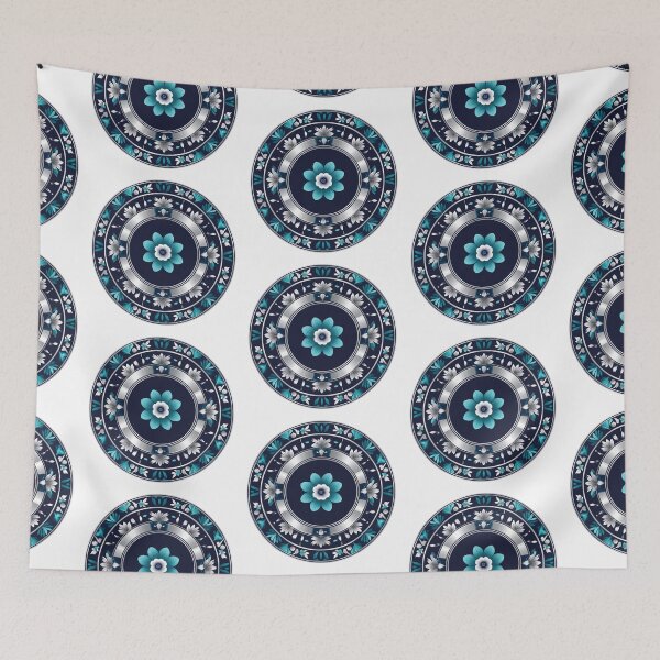 Item preview, Modern Dancheong-Inspired Blue and Silver Lotus Mandala – Korean Temple Art Design designed and sold by jelonkaa.