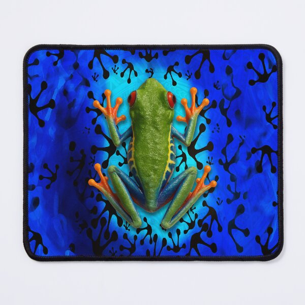 Item preview, Realistic Red-Eyed Tree Frog – Tropical Jungle Blue Silhouette Pattern designed and sold by artistwill.
