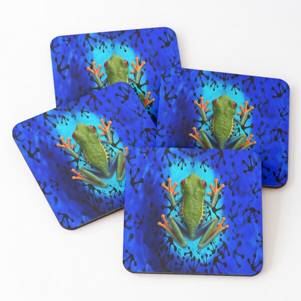 Item preview, Realistic Red-Eyed Tree Frog – Tropical Jungle Blue Silhouette Pattern designed and sold by artistwill.