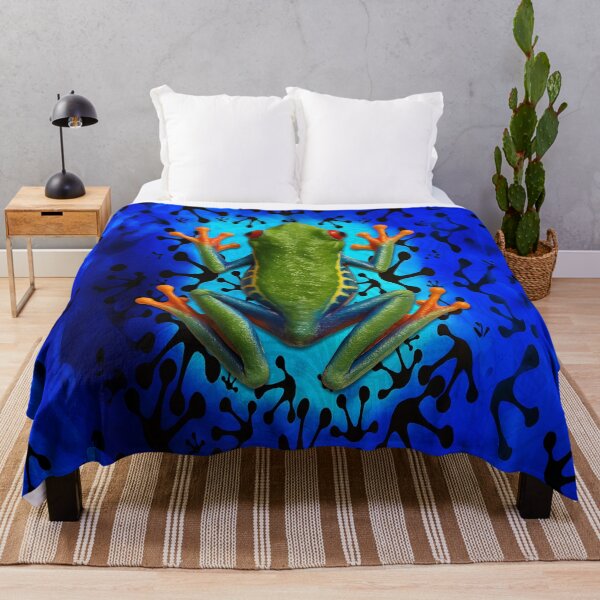 Item preview, Realistic Red-Eyed Tree Frog – Tropical Jungle Blue Silhouette Pattern designed and sold by artistwill.