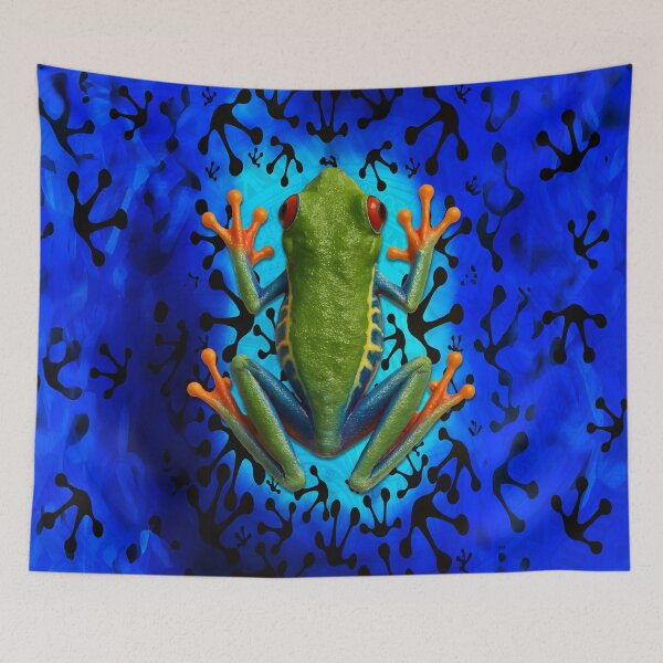 Item preview, Realistic Red-Eyed Tree Frog – Tropical Jungle Blue Silhouette Pattern designed and sold by artistwill.