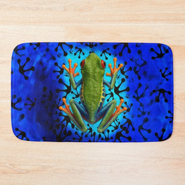 Item preview, Realistic Red-Eyed Tree Frog – Tropical Jungle Blue Silhouette Pattern designed and sold by artistwill.