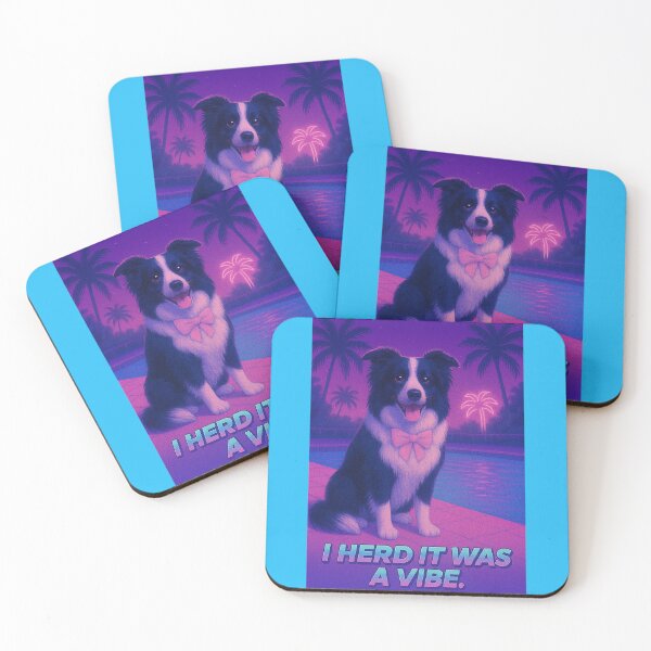 Item preview, I HERD IT WAS A VIBE | Happy Border Collie| 90's vibe pool neon aesthetic designed and sold by Together-in-calm.