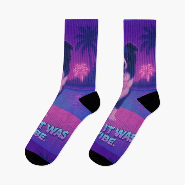 Item preview, I HERD IT WAS A VIBE | Happy Border Collie| 90's vibe pool neon aesthetic designed and sold by Together-in-calm.